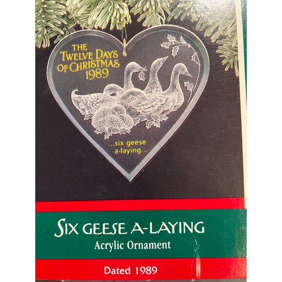 Hallmark Keepsake Ornament 1989 Six Geese A-Laying Acrylic Heart-Shaped - Picture 2 of 10